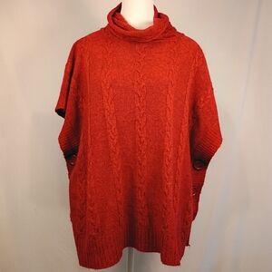 Anahi Tejidos Oversized Red Cable Knit Cowl Neck Short Sleeves Poncho Size M